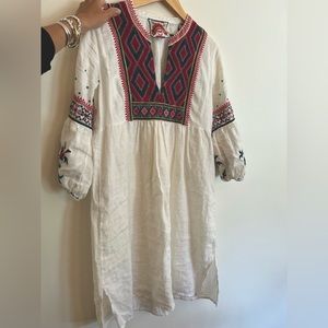 Johnny Was Embroidered White Linen Dress